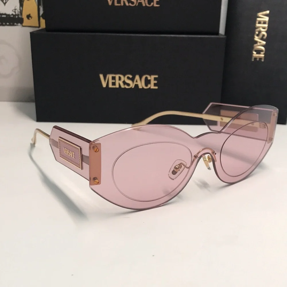 New Versace™ VE2276 Damier Women’s Sunglasses – Rimless Pink Metal - Picture 3 of 15